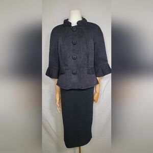 Vintage ECI Womens Coat Black 3/4 Ruffled Sleeve, Size 12